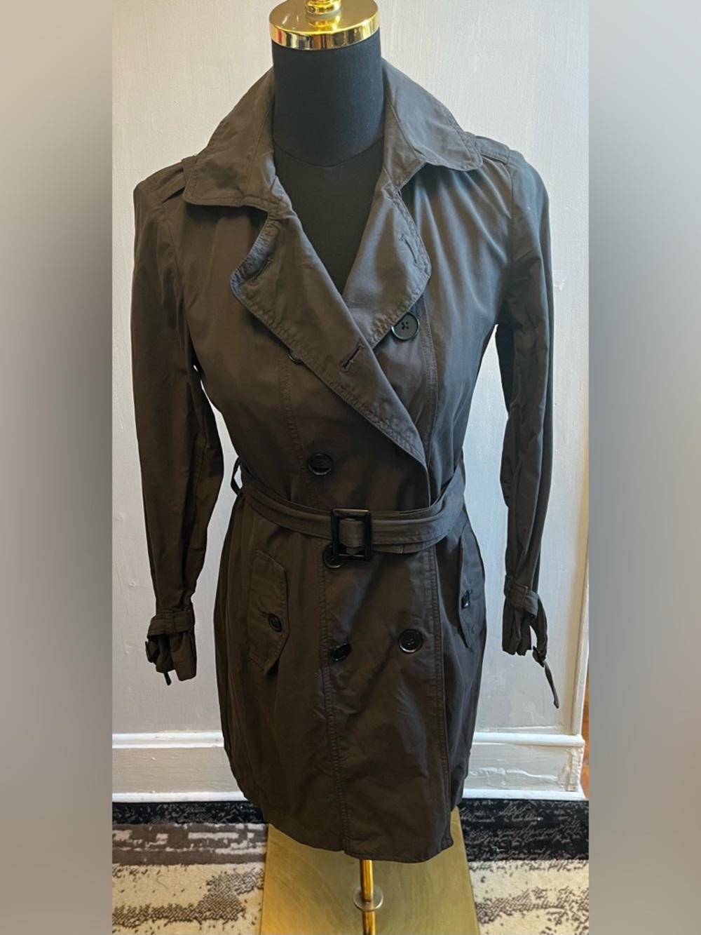 Gap Women’s Short Trench Coat. Classic Style Button Belt Green Size Small